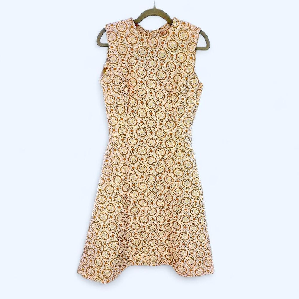 Handmade Vintage 1960’s Yellow & Orange Geometric Mod A Line Dress Size L